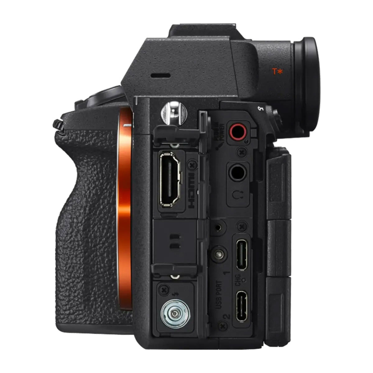 Sony Alpha 7R VI Body - vista lateral con tapa abierta