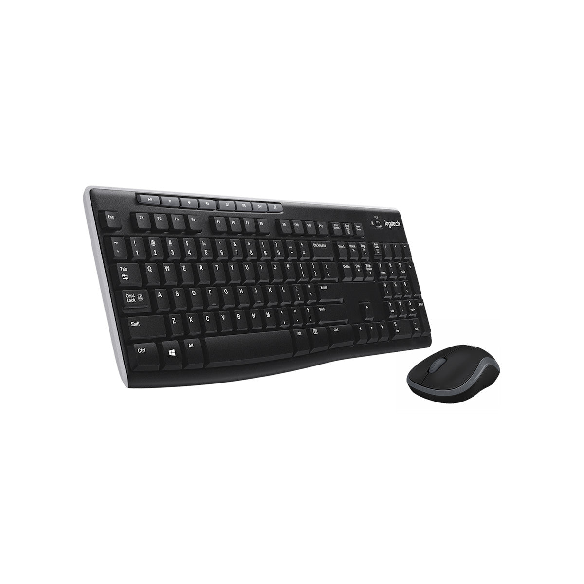 Combo Logitech MK270 teclado y mouse, vista en ángulo